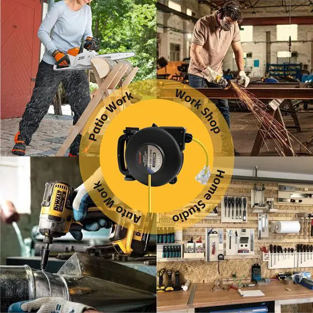 Alt view image 7 of 7 - 12 Gauge 30 FT SJTOW Retractable Extension Cord, Heavy Duty Power Cord, 14 Amp 125V 1750W, Triple Outlet Electric Cord Reel, Ceiling or Wall Mount, UL Listed