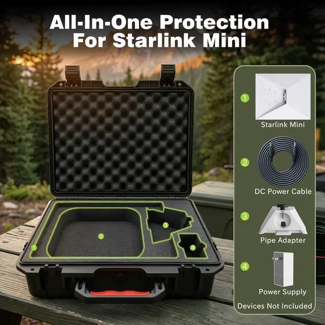 Alt view image 2 of 7 - Starlink Mini Case, Waterproof Hard Case Fits Starlink Mini Accessories | Crushproof with Precision Cut Foam, Starlink Mini Storage Case with Shoulder Strap for Outdoor Travel Camping, RV Accessories