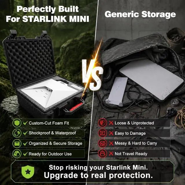 Alt view image 4 of 7 - Starlink Mini Case, Waterproof Hard Case Fits Starlink Mini Accessories | Crushproof with Precision Cut Foam, Starlink Mini Storage Case with Shoulder Strap for Outdoor Travel Camping, RV Accessories