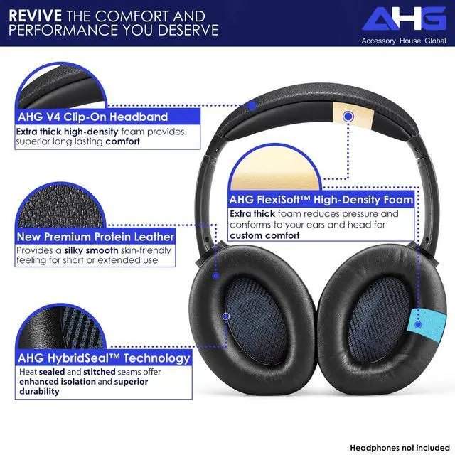 Alt view image 3 of 7 - SoundLink AE2 Ear Pads and SoundLink AE2 Headband Cushion Compatible with Bose SoundLink Around-Ear 2 (AE2) Headphones (Black). Seamless DIY Fit | Extra Thick | 3D Printed