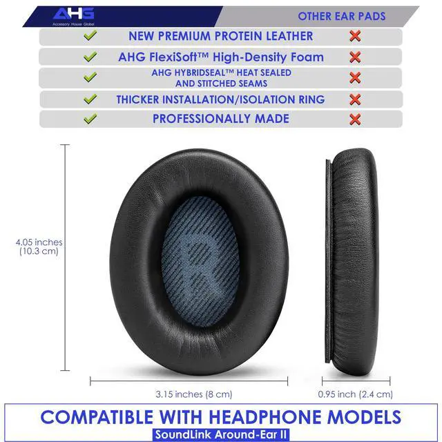 Alt view image 4 of 7 - SoundLink AE2 Ear Pads and SoundLink AE2 Headband Cushion Compatible with Bose SoundLink Around-Ear 2 (AE2) Headphones (Black). Seamless DIY Fit | Extra Thick | 3D Printed