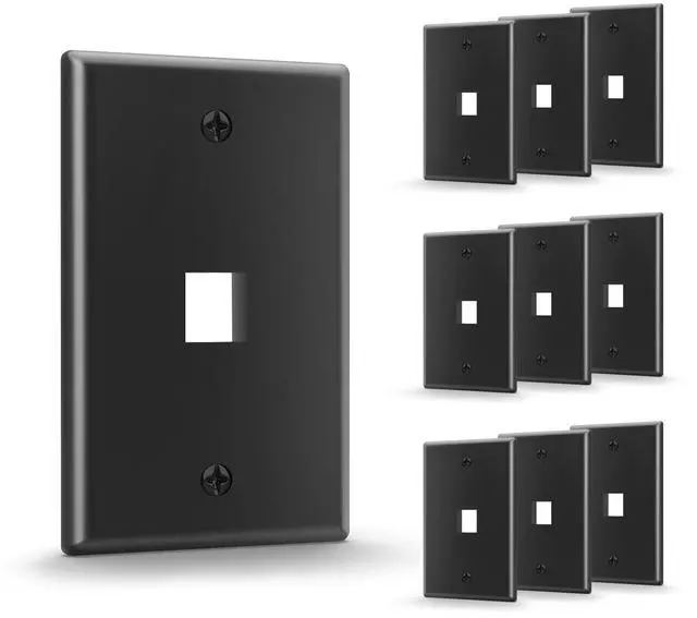 Main image of UL Listed Keystone Wall Plate 1-Port for Keystone Jack, Black 10-Pack | UL Listed for Safety, Designed for RJ45/HDMI/Coax Keystone Jack, Low Profile Wall Plate