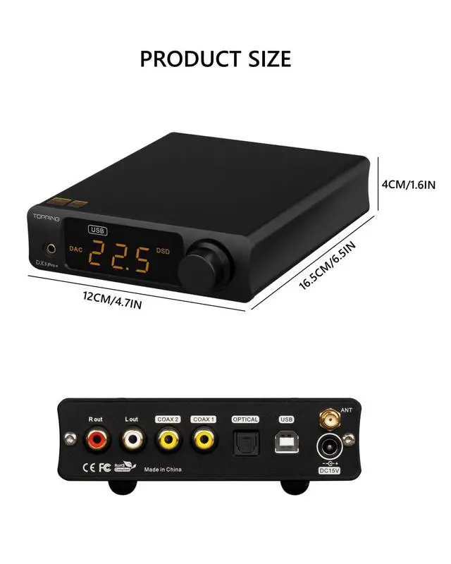 Alt view image 5 of 7 - DX3Pro+ LDAC Headphone Amplifier, ES9038Q2M Bluetooth 5.0 DAC, NFCA Audio Decoder, USB/Optical/Coax Inputs, with Remote Control, Headphone Amp, Line Out, Pre-Amp Function (Black)