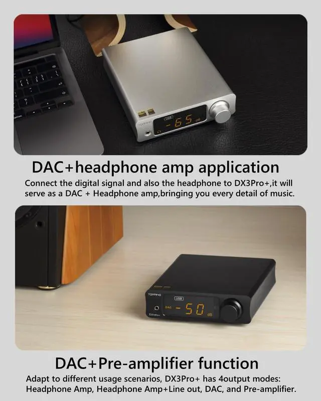 Alt view image 7 of 7 - DX3Pro+ LDAC Headphone Amplifier, ES9038Q2M Bluetooth 5.0 DAC, NFCA Audio Decoder, USB/Optical/Coax Inputs, with Remote Control, Headphone Amp, Line Out, Pre-Amp Function (Black)