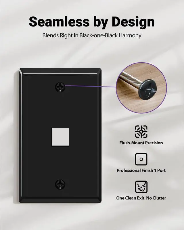 Alt view image 5 of 7 - UL Listed Keystone Wall Plate 1-Port for Keystone Jack, Black 10-Pack | UL Listed for Safety, Designed for RJ45/HDMI/Coax Keystone Jack, Low Profile Wall Plate