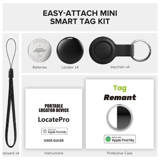 Alt view image 4 of 7 - Air Tracker Tags-4 Pack, Item Finder Works with Apple Find My (iOS Only) App, Smart Air Tag Keys Finder and Item Locator for Keys, Bags, Luggage, Wallet