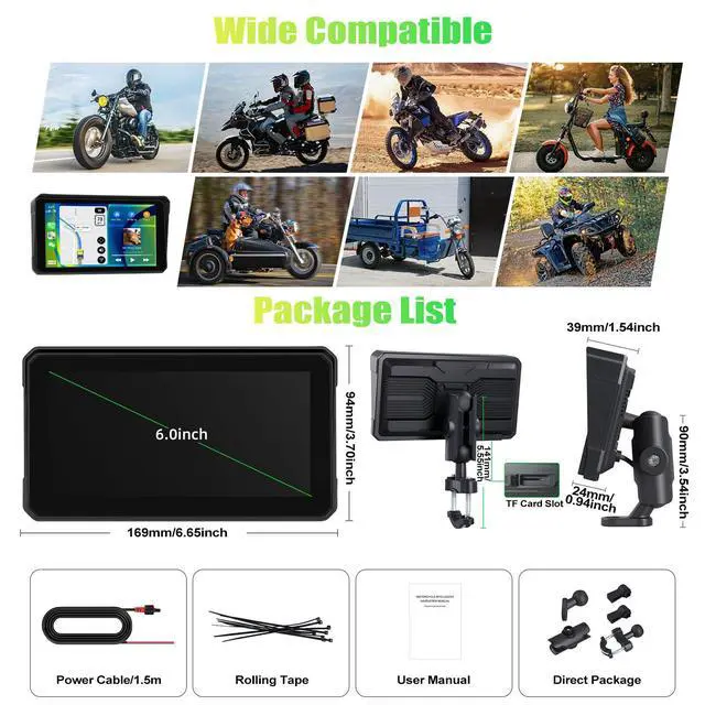 Alt view image 7 of 7 - Motorcycle CarPlay & Android Auto & Bluetooth 6" HD 1440 * 720 Waterproof Apple Car Play Screen for Moto Motorbike, Portable Car Stereo with Mirror Link, Siri, Google Assistant