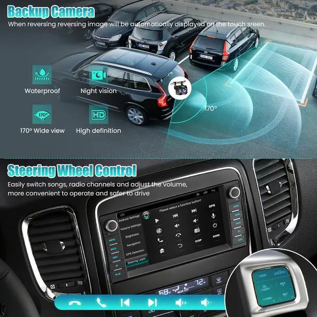 Alt view image 6 of 7 - 8Core Car Stereo for Jeep Grand Cherokee 2008-2013 & Dodge Durango 2011-2013, 2GB+64GB 7" Touch Screen Car Radio with Wireless Carplay Android Auto GPS Navigation FM Camera Bluetooth RDS Mirror Link