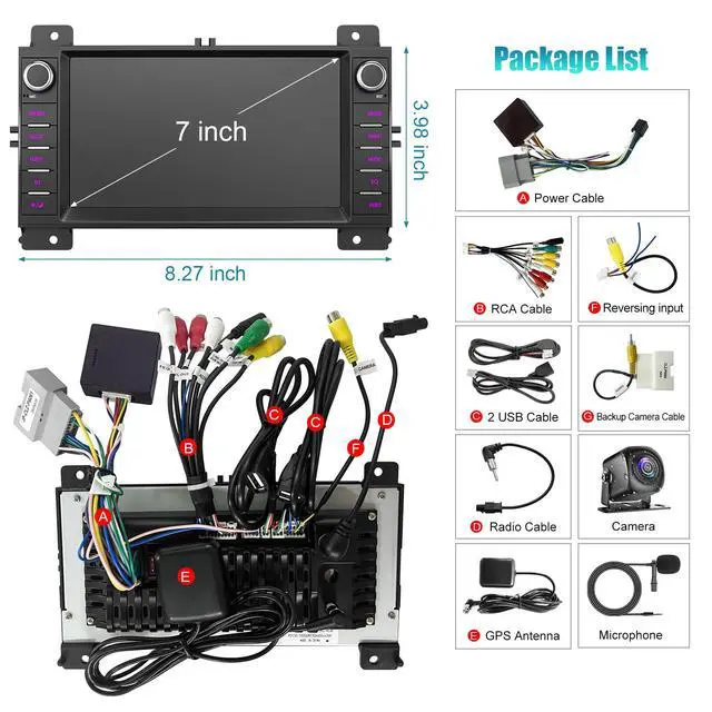 Alt view image 7 of 7 - 8Core Car Stereo for Jeep Grand Cherokee 2008-2013 & Dodge Durango 2011-2013, 2GB+64GB 7" Touch Screen Car Radio with Wireless Carplay Android Auto GPS Navigation FM Camera Bluetooth RDS Mirror Link