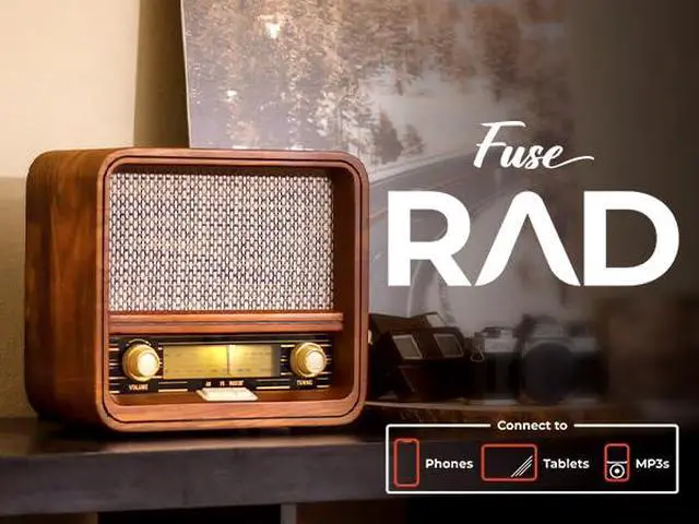 Alt view image 3 of 7 - Fuse RAD Vintage Wood Retro Radio | AM/FM Radio with Bluetooth, Wireless Charger & AUX Input | Mid Century Modern Style | Handcrafted Ashtree Wood