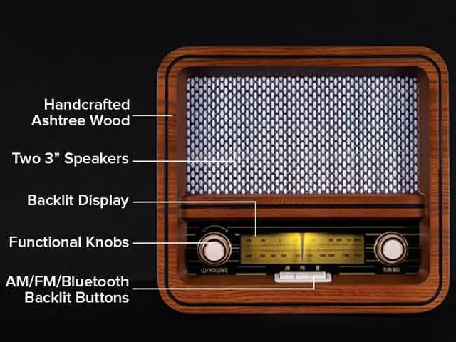 Alt view image 6 of 7 - Fuse RAD Vintage Wood Retro Radio | AM/FM Radio with Bluetooth, Wireless Charger & AUX Input | Mid Century Modern Style | Handcrafted Ashtree Wood
