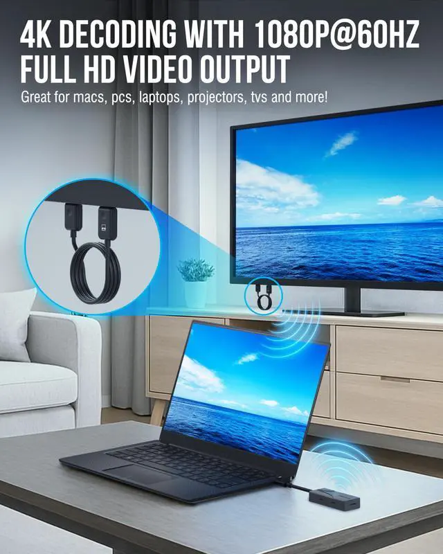 Alt view image 3 of 7 - Wireless HDMI USB-C Screen Mirroring Kit, 1080p (DA-TCHR) | Transmitter & receiver; 1080p@60Hz; plug and play; USB-C to HDMI; laptop/phone to TV