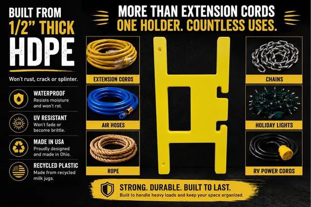 Alt view image 3 of 7 - Poly Heavy Duty Extension Cord Storage Reel, Yellow Cord Organizer Wrap-Holds 100 feet