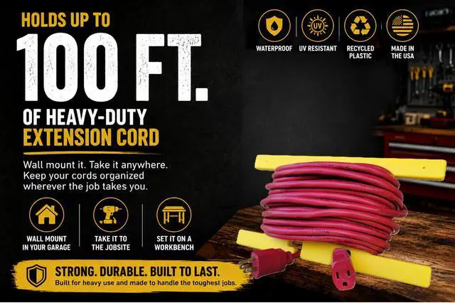 Alt view image 2 of 7 - Poly Heavy Duty Extension Cord Storage Reel, Yellow Cord Organizer Wrap-Holds 100 feet