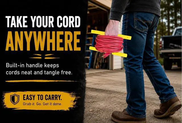 Alt view image 6 of 7 - Poly Heavy Duty Extension Cord Storage Reel, Yellow Cord Organizer Wrap-Holds 100 feet