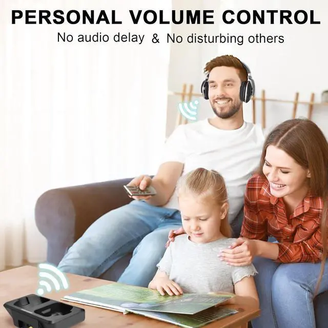 Alt view image 4 of 7 - Optical Wireless Headphones for TV Watching, Over-Ear Headphones for Seniors with Charging Dock and Volume Control, Plug and Play, Black