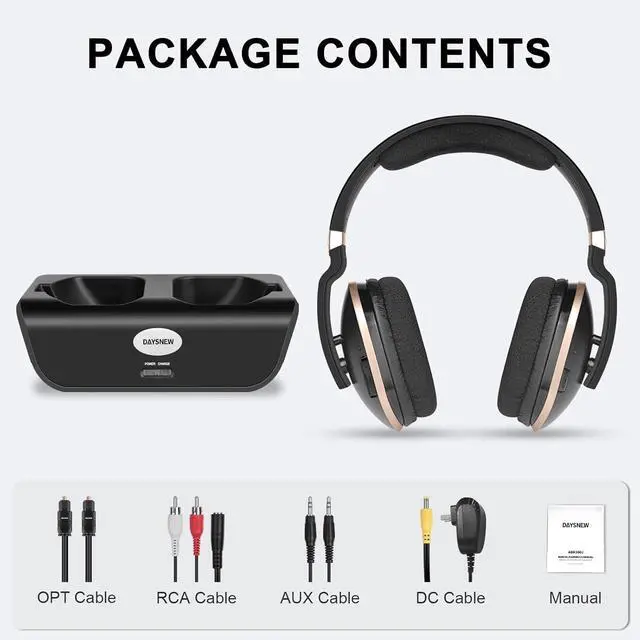 Alt view image 7 of 7 - Optical Wireless Headphones for TV Watching, Over-Ear Headphones for Seniors with Charging Dock and Volume Control, Plug and Play, Black