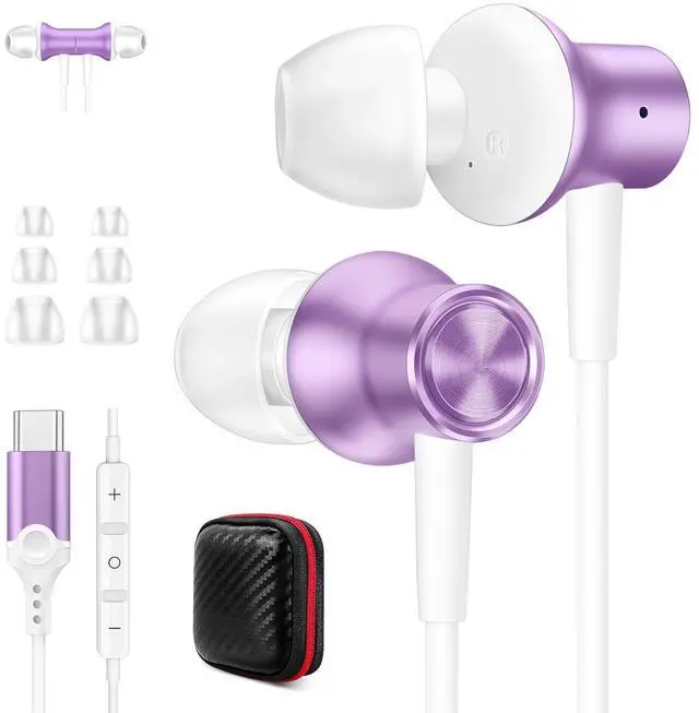 Main image of USB C Headphones for iPhone 17 Pro Max Type C Wired Earbuds Purple | USB C In Ear Magnetic Headphone with Mic Stereo Music Corded Type C Earphone for iPhone 17 16 15 Galaxy S26 S25 for iPad Pro