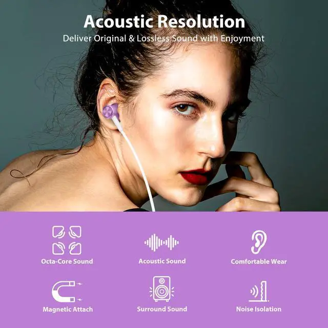 Alt view image 2 of 7 - USB C Headphones for iPhone 17 Pro Max Type C Wired Earbuds Purple | USB C In Ear Magnetic Headphone with Mic Stereo Music Corded Type C Earphone for iPhone 17 16 15 Galaxy S26 S25 for iPad Pro