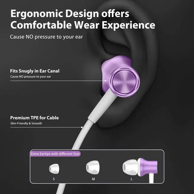 Alt view image 5 of 7 - USB C Headphones for iPhone 17 Pro Max Type C Wired Earbuds Purple | USB C In Ear Magnetic Headphone with Mic Stereo Music Corded Type C Earphone for iPhone 17 16 15 Galaxy S26 S25 for iPad Pro