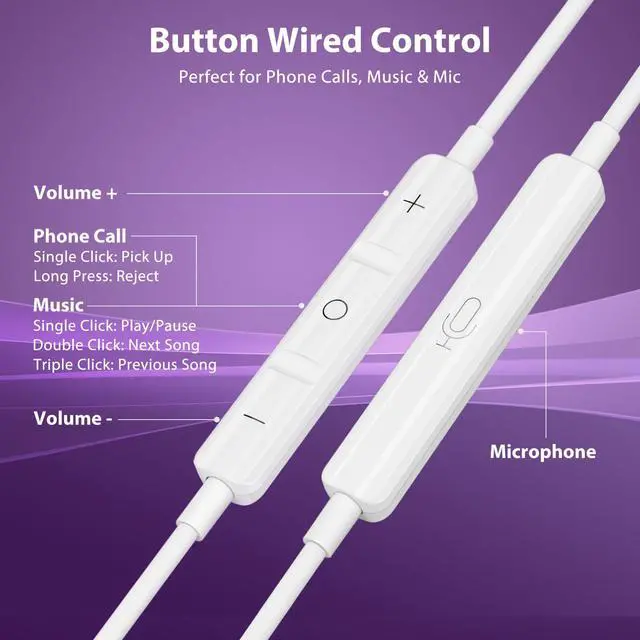 Alt view image 6 of 7 - USB C Headphones for iPhone 17 Pro Max Type C Wired Earbuds Purple | USB C In Ear Magnetic Headphone with Mic Stereo Music Corded Type C Earphone for iPhone 17 16 15 Galaxy S26 S25 for iPad Pro
