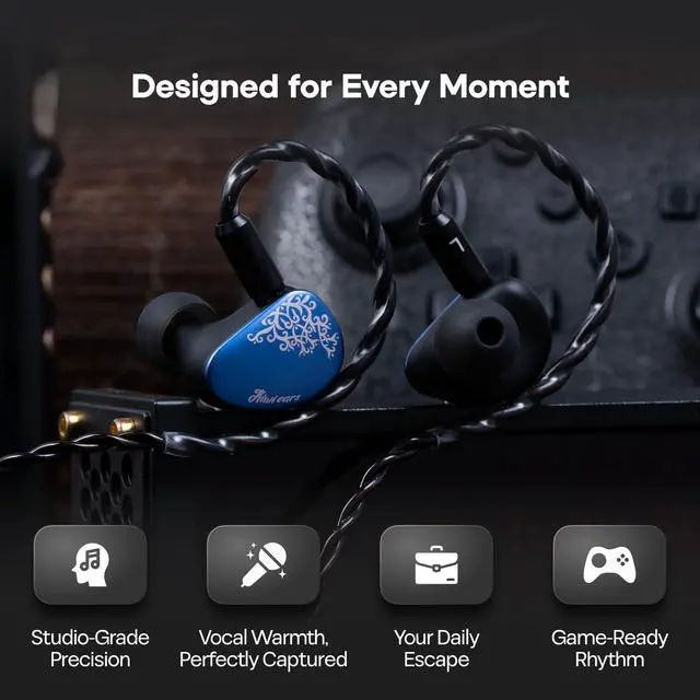 Alt view image 5 of 7 - Kiwi Ears Cadenza II in Ear Monitor, 10mm Titanium Dynamic Driver IEM Earphone with KARS 2.0 for Precise Tonal Balance - CNC Aluminum Panel with Detachable 2-Pin Cable for Musicians (Blue)