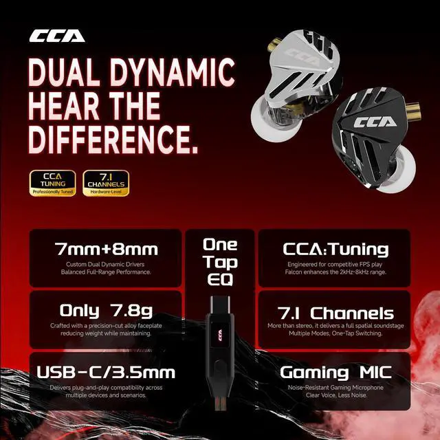 Alt view image 2 of 7 - Falcon 2 DD in Ear Monitor, Immersive Stereo Gaming Earbuds, HiFi Noise Isolating in Ear Headphones, Crystal Clear & Deep Bass IEMs for Gamers Singers Musicians Audio Engineers
