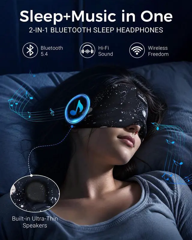 Alt view image 2 of 7 - Sleep Mask Stary Bluetooth Headphones for Sleeping Side Sleeper | Wireless Masks with Blackout Eye Cups, Soft Fabric, HD Audio, Comfortable for Side Sleepers, Travel and Relaxation