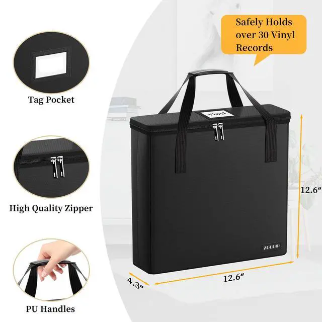 Alt view image 6 of 7 - Fireproof Vinyl Record Storage Box,Holds 30 Albums, Black | Water Resistant, Collapsible, Carrying Case with Lid, Fit 7/12 inch Albums