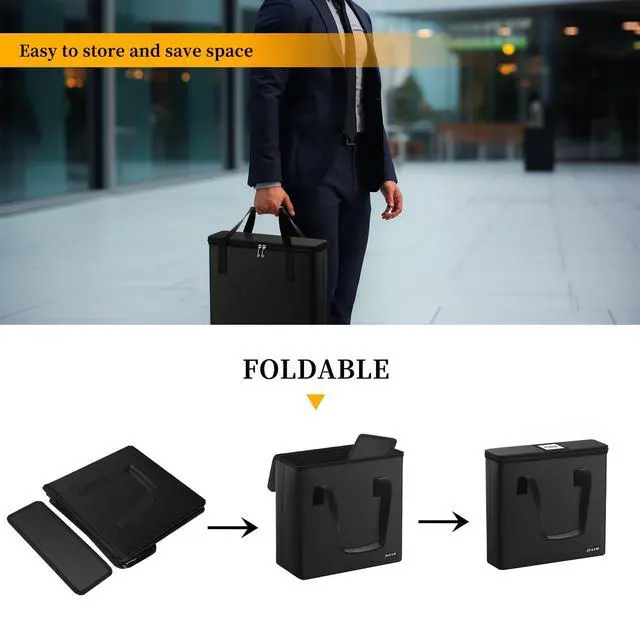Alt view image 4 of 7 - Fireproof Vinyl Record Storage Box,Holds 30 Albums, Black | Water Resistant, Collapsible, Carrying Case with Lid, Fit 7/12 inch Albums