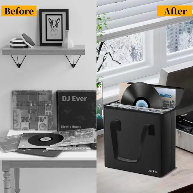 Alt view image 7 of 7 - Fireproof Vinyl Record Storage Box,Holds 30 Albums, Black | Water Resistant, Collapsible, Carrying Case with Lid, Fit 7/12 inch Albums