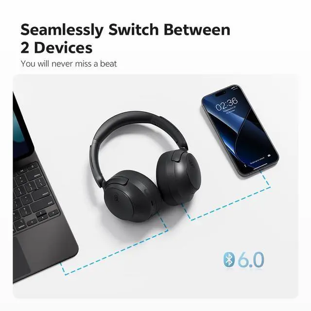 Alt view image 6 of 7 - H3S Adaptive Active Noise Cancelling Headphones, Hi-Res Audio LDAC | 102H Playtime, Fast Charging, 360° Spatial Sound, Dual Connection, Bluetooth 6.0
