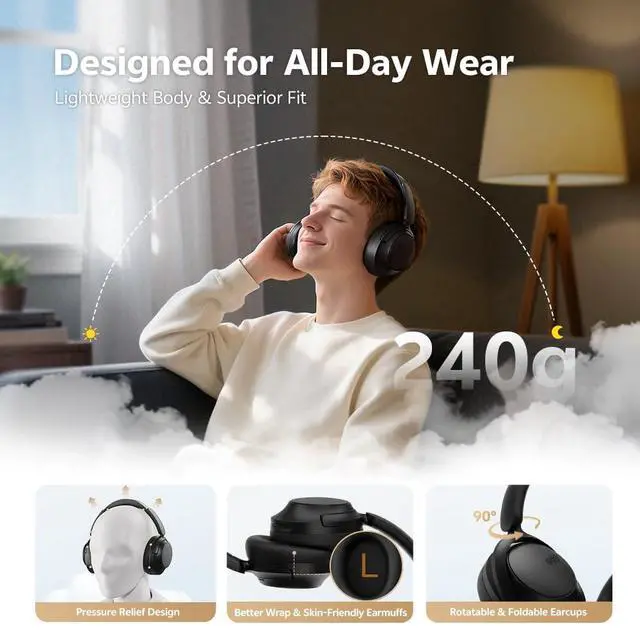 Alt view image 7 of 7 - H3S Adaptive Active Noise Cancelling Headphones, Hi-Res Audio LDAC | 102H Playtime, Fast Charging, 360° Spatial Sound, Dual Connection, Bluetooth 6.0