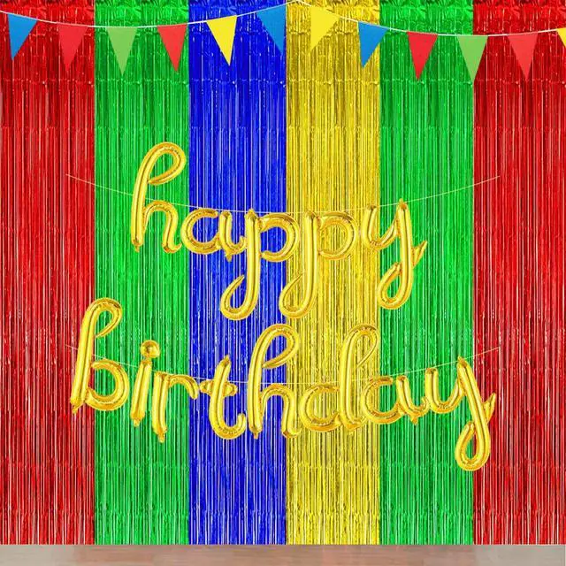 Alt view image 2 of 7 - Blue Red Green Yellow Party Decorations Foil Fringe Backdrops, 3Pack | Blue Red Green Yellow Streamer Tinsel Curtains for Graduation Boys Girls Birthday Baby Shower Party Decor