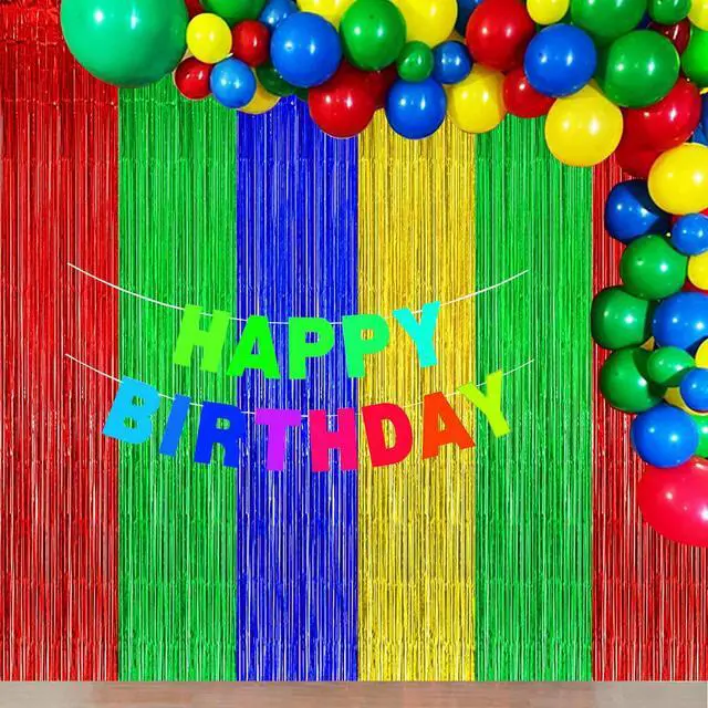 Alt view image 4 of 7 - Blue Red Green Yellow Party Decorations Foil Fringe Backdrops, 3Pack | Blue Red Green Yellow Streamer Tinsel Curtains for Graduation Boys Girls Birthday Baby Shower Party Decor