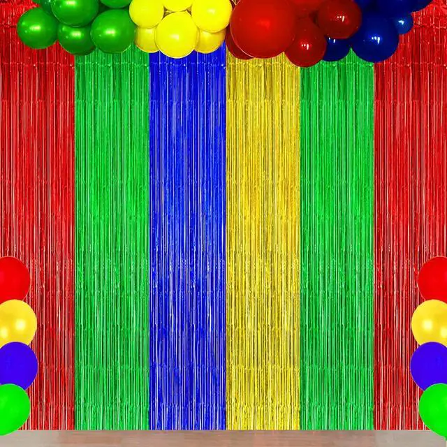 Alt view image 5 of 7 - Blue Red Green Yellow Party Decorations Foil Fringe Backdrops, 3Pack | Blue Red Green Yellow Streamer Tinsel Curtains for Graduation Boys Girls Birthday Baby Shower Party Decor