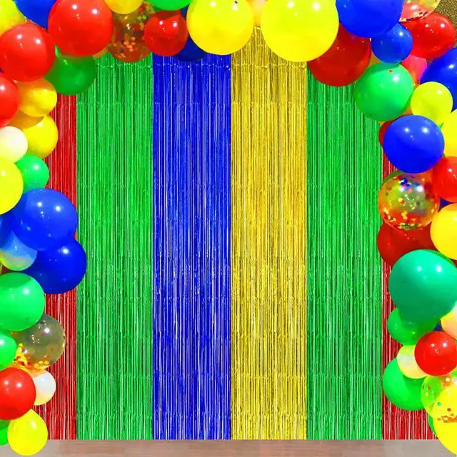 Alt view image 6 of 7 - Blue Red Green Yellow Party Decorations Foil Fringe Backdrops, 3Pack | Blue Red Green Yellow Streamer Tinsel Curtains for Graduation Boys Girls Birthday Baby Shower Party Decor