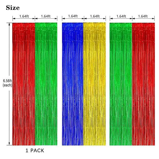 Alt view image 7 of 7 - Blue Red Green Yellow Party Decorations Foil Fringe Backdrops, 3Pack | Blue Red Green Yellow Streamer Tinsel Curtains for Graduation Boys Girls Birthday Baby Shower Party Decor