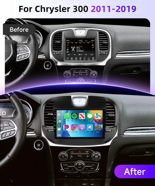 Alt view image 2 of 7 - 5Ghz WiFi Car Stereo Radio for Chrysler 300 2011-2019 with Wireless Carplay/Android Auto,AM/RDS/FM,DSP EQ,9 Inch IPS Touchscreen GPS Android 15 26UIs SWC Camera 2G+64G