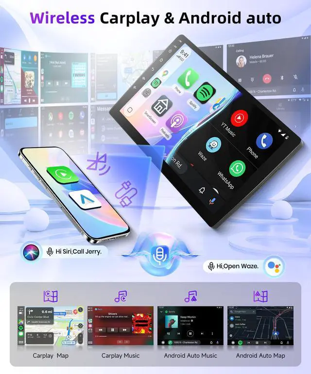 Alt view image 3 of 7 - 5Ghz WiFi Car Stereo Radio for Chrysler 300 2011-2019 with Wireless Carplay/Android Auto,AM/RDS/FM,DSP EQ,9 Inch IPS Touchscreen GPS Android 15 26UIs SWC Camera 2G+64G