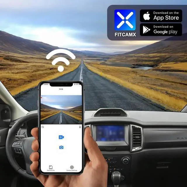 Alt view image 4 of 6 - 4K Dash Cam Suitable for Ford Ranger 2019-2023 XL XLT Lariat (Has Rain Sensor), OEM Factory Look, UHD 2160P Video, Built-in WiFi & APP, Loop Recording, G-Sensor, Easy to Install, 64GB Card