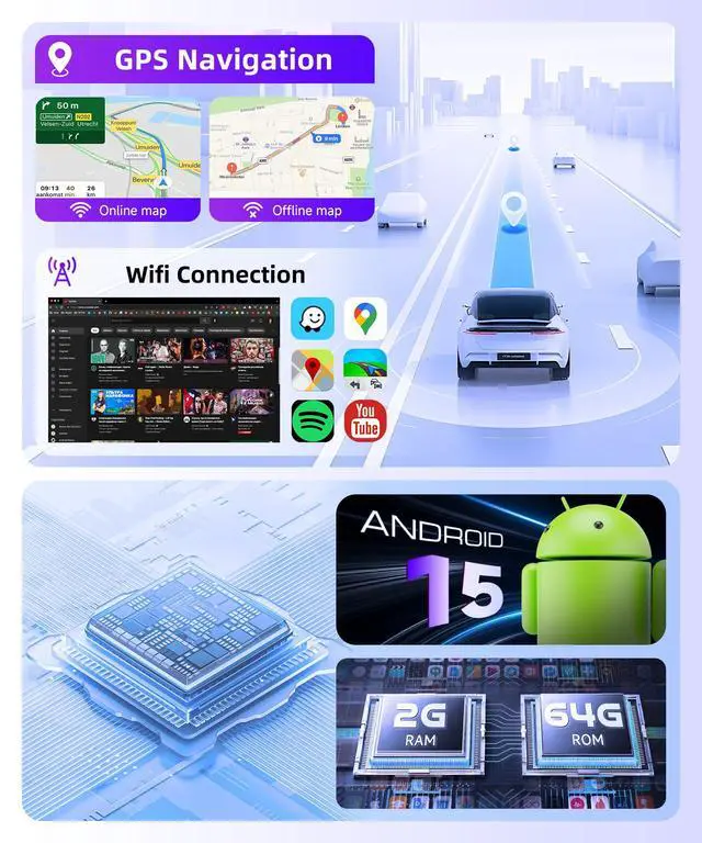 Alt view image 4 of 7 - 5Ghz WiFi Car Stereo Radio for Chrysler 300 2011-2019 with Wireless Carplay/Android Auto,AM/RDS/FM,DSP EQ,9 Inch IPS Touchscreen GPS Android 15 26UIs SWC Camera 2G+64G
