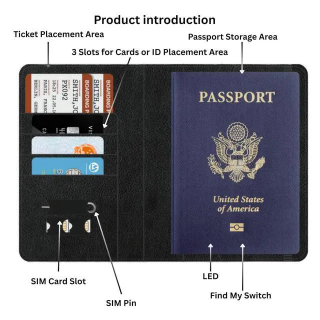 Alt view image 2 of 7 - Smart Passport Holder with Built-in Wireless Tracker MFi Certified Compatible with Apple Find My Travel Wallet with Card Slots, Boarding Pass Pocket & SIM Storage PU Leather (Brown)