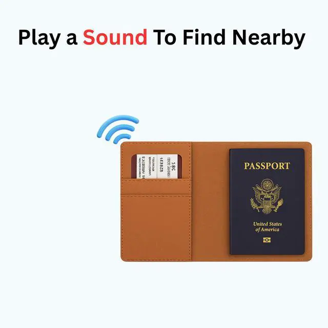 Alt view image 5 of 7 - Smart Passport Holder with Built-in Wireless Tracker MFi Certified Compatible with Apple Find My Travel Wallet with Card Slots, Boarding Pass Pocket & SIM Storage PU Leather (Brown)