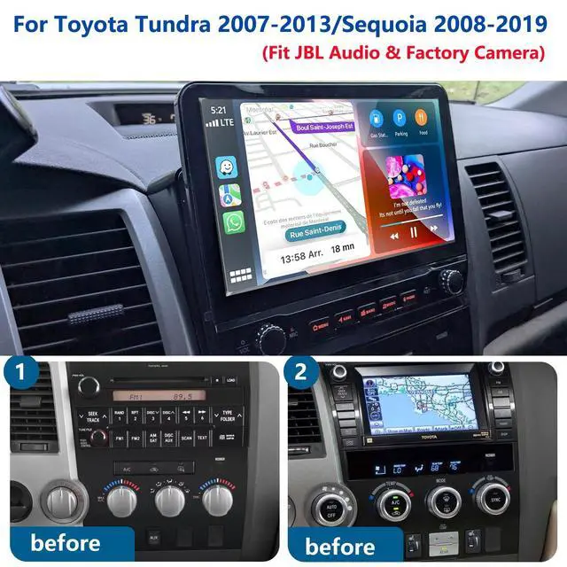 Alt view image 2 of 7 - 4+64G Car Radio Stereo for Toyota Tundra 2007 2008 2009 2010 2011 2012 2013 Toyota Sequoia 2008-2019, WiFi CarPlay Android Auto GPS Navi Touchscreen Volume Knob Fit OEM Backup Camera SWC JBL