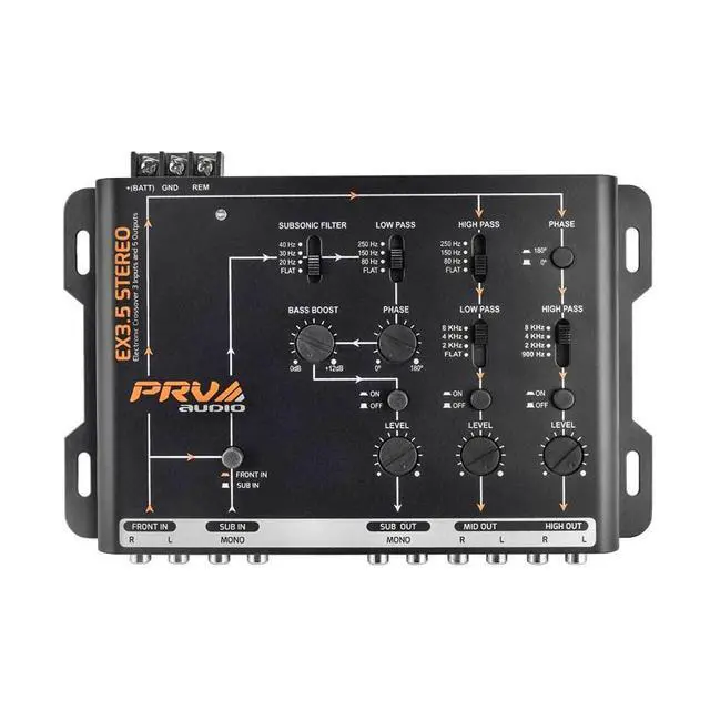 Alt view image 3 of 4 - Crossover Car Audio EX3.5 Stereo 3 Way or 2 Way Electronic Crossover 9 Volts, 4 in 6 Out RCA Channels Car Sound Processor