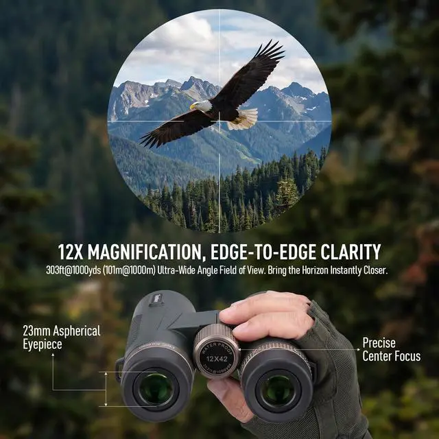 Alt view image 7 of 7 - 12x42 ED UHD Binoculars for Adults, High Power Binoculars with Phone Clip, BAK4 Prism FMC Coating, IP67 Waterproof Fogproof, Low Light Vision Bird Watching Hunting Sports Stargazing Cruise