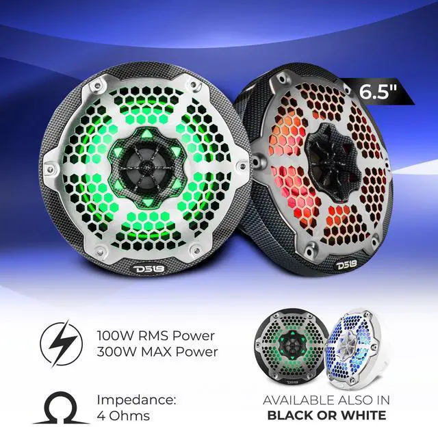 Alt view image 4 of 7 - CF-65M 6.5" Marine Speakers 2-Way with Integrated RGB Lights, Black Carbon Fiber, 100% UV Stable - Water Resistant Speakers, Grills Included, Pair