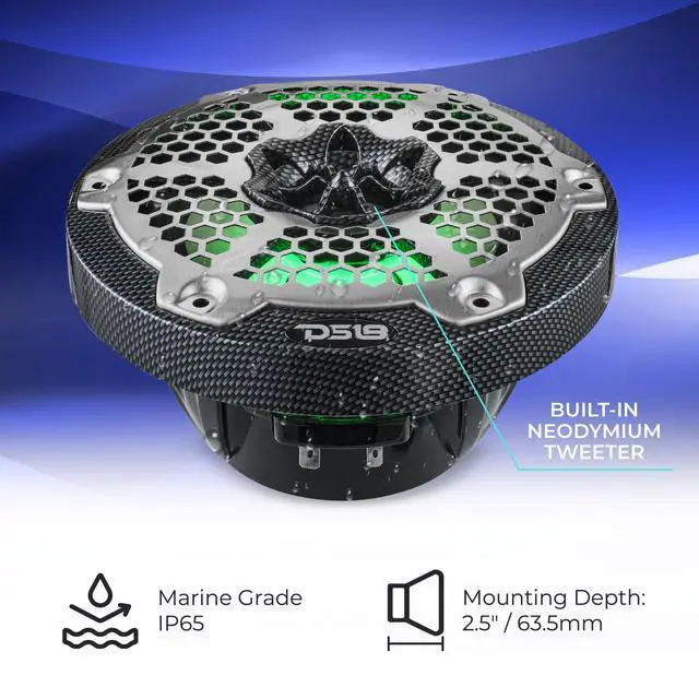 Alt view image 5 of 7 - CF-65M 6.5" Marine Speakers 2-Way with Integrated RGB Lights, Black Carbon Fiber, 100% UV Stable - Water Resistant Speakers, Grills Included, Pair