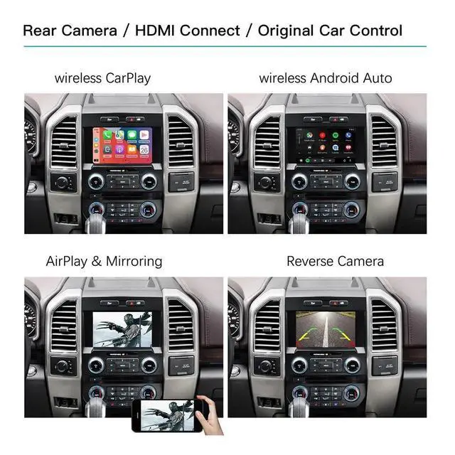 Alt view image 3 of 6 - Wireless Carplay & Android Auto for Ford 2013-2015 Year with Sync2 System, Support Mirrorlink, Navigation, Siri, Camera, USB, CarPlay Retrofit Kit Decoder Yellow